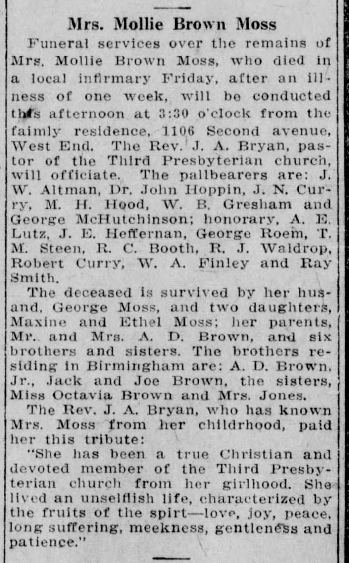 Molie Brown Moss obituary